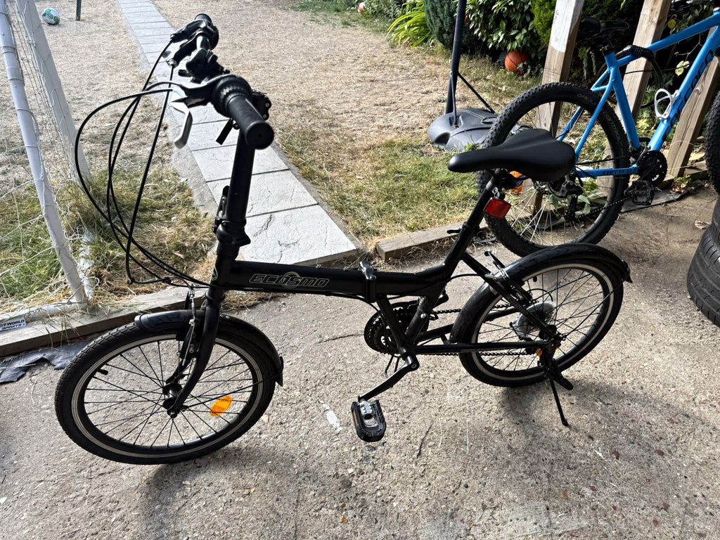 ECOSMO 20in Folding Bike Black, Mudguards Kickstand Reflectors, Derailleur