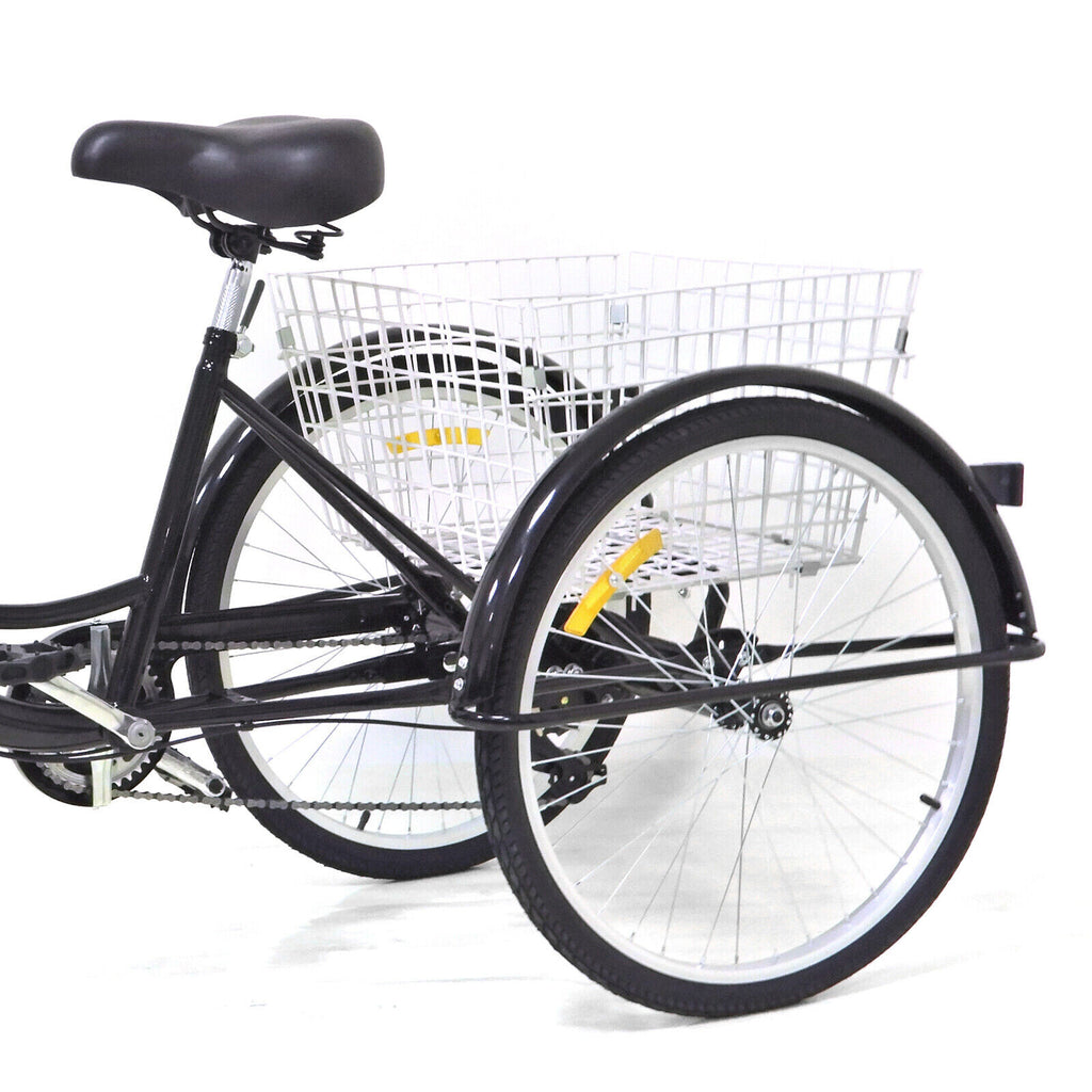 24 Inch Adult Tricycle Trike Bike 8-Speeds 3-Wheel Bicycle W/Folding Back Basket