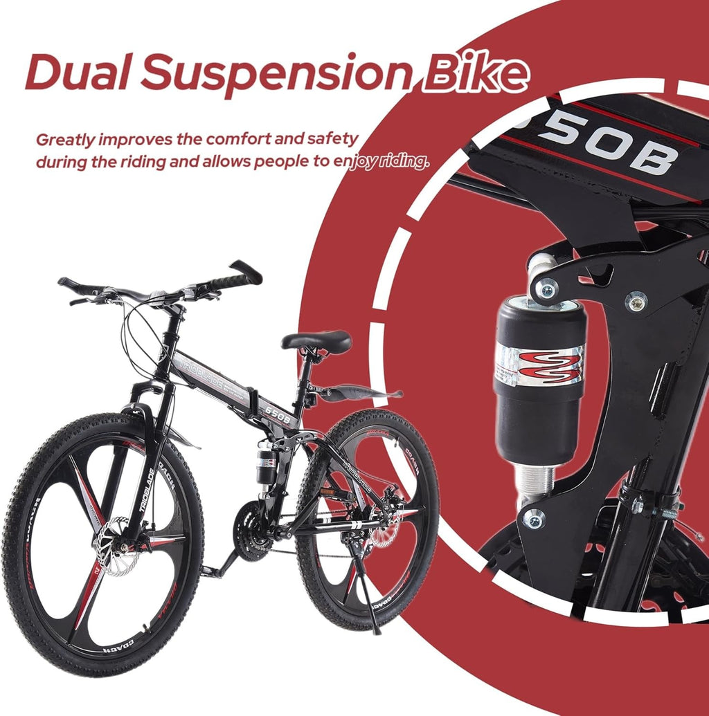 27.5Inch Folding Mountain Bike 21 Speed Full Suspension Bicycle For Men Women UK
