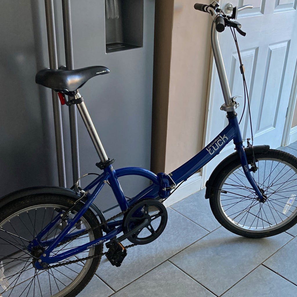 Apollo Tuck 20in Folding Bike Blue/Silver 1 Speed Caliper Brakes Mudguards