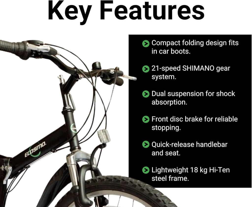 26" Folding Mountain Bike 21-Speed Shimano Disc Dual Suspension MTB