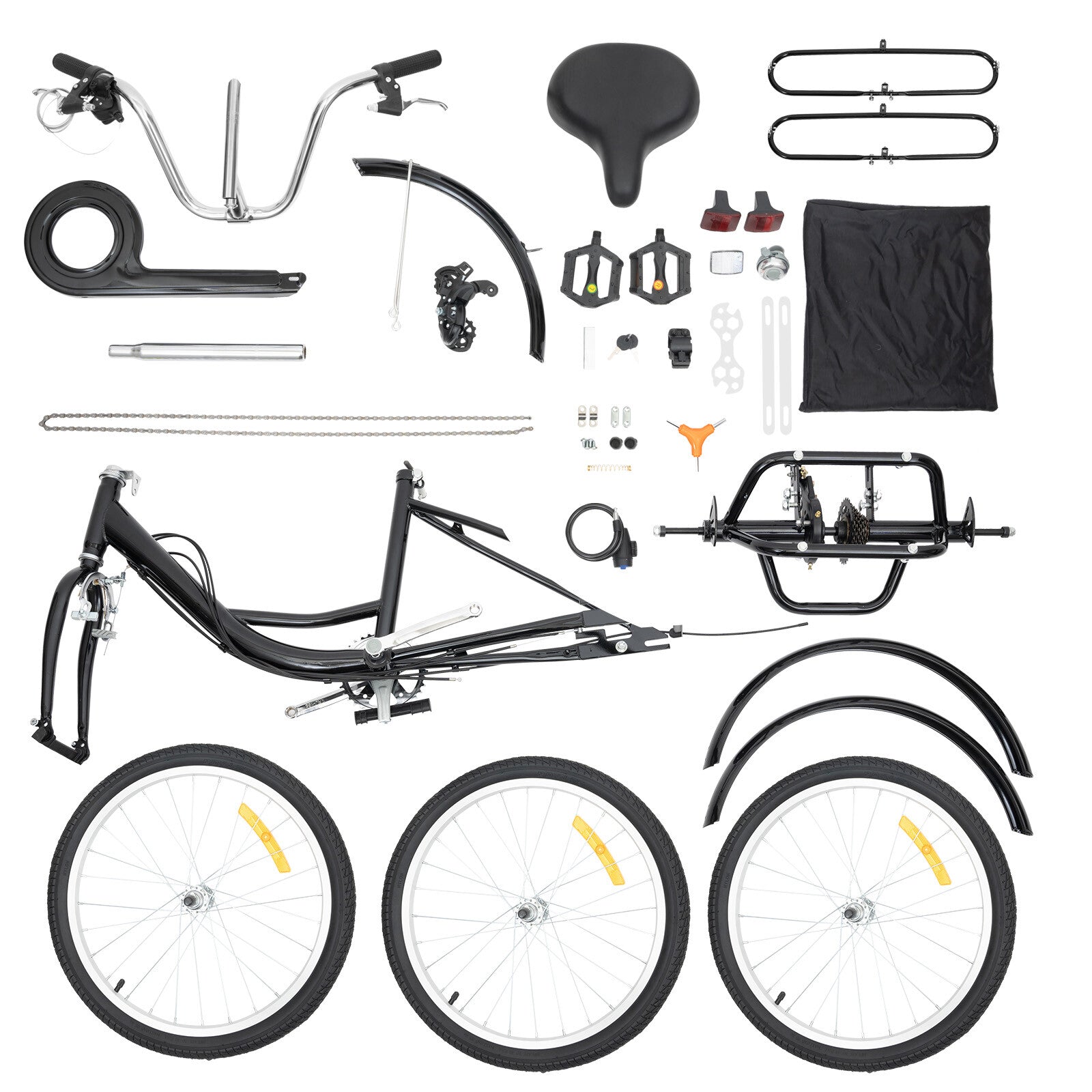 24" Inch Adult Tricycle Trike Bike 8-Speed 3-Wheel Bicycle & Folding Back Basket