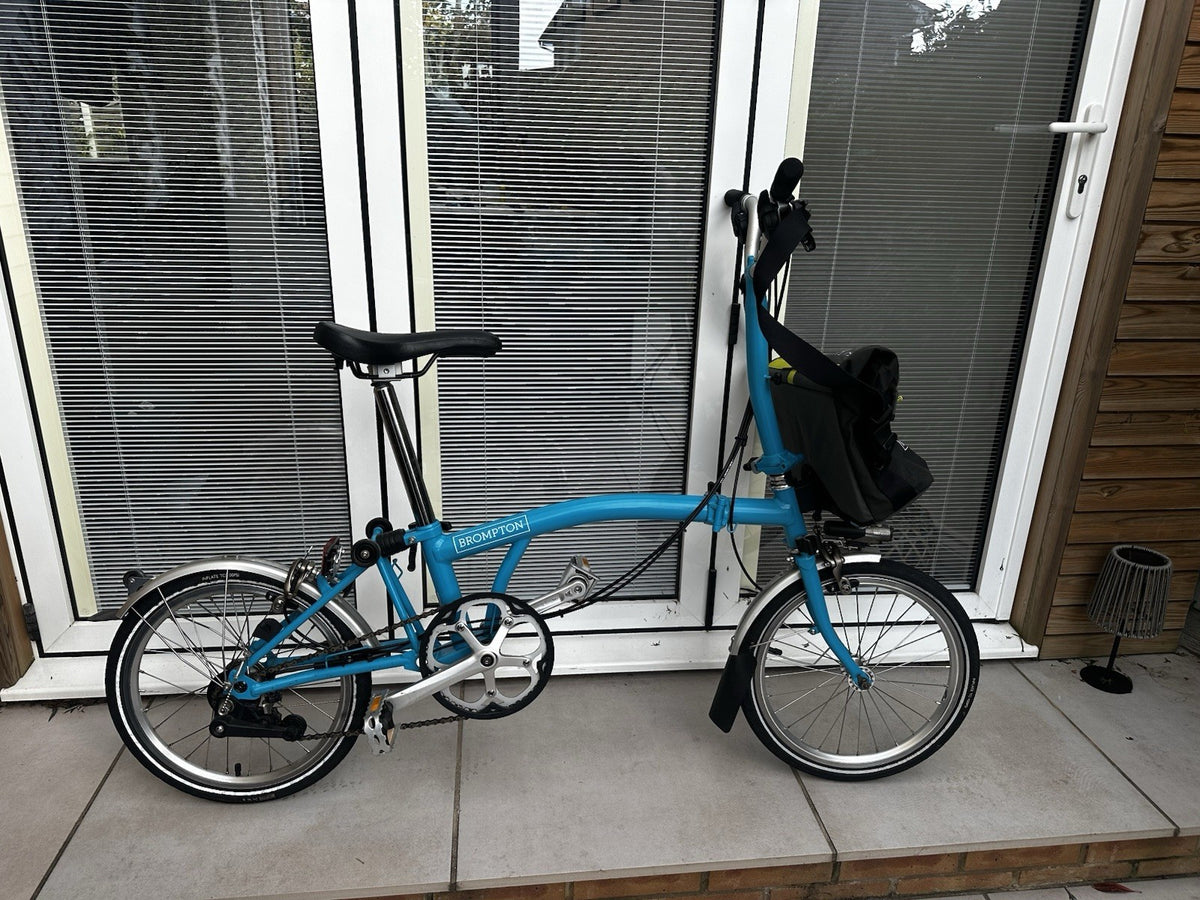 2018 Brompton M6L Folding Bike – Lagoon Blue – Six Speed – Mudguards & Bag