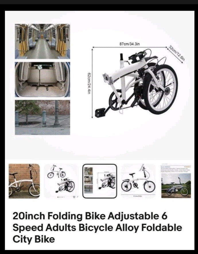 20inch Folding Bike Adjustable 6 Speed Adults Bicycle Alloy Foldable City Bike