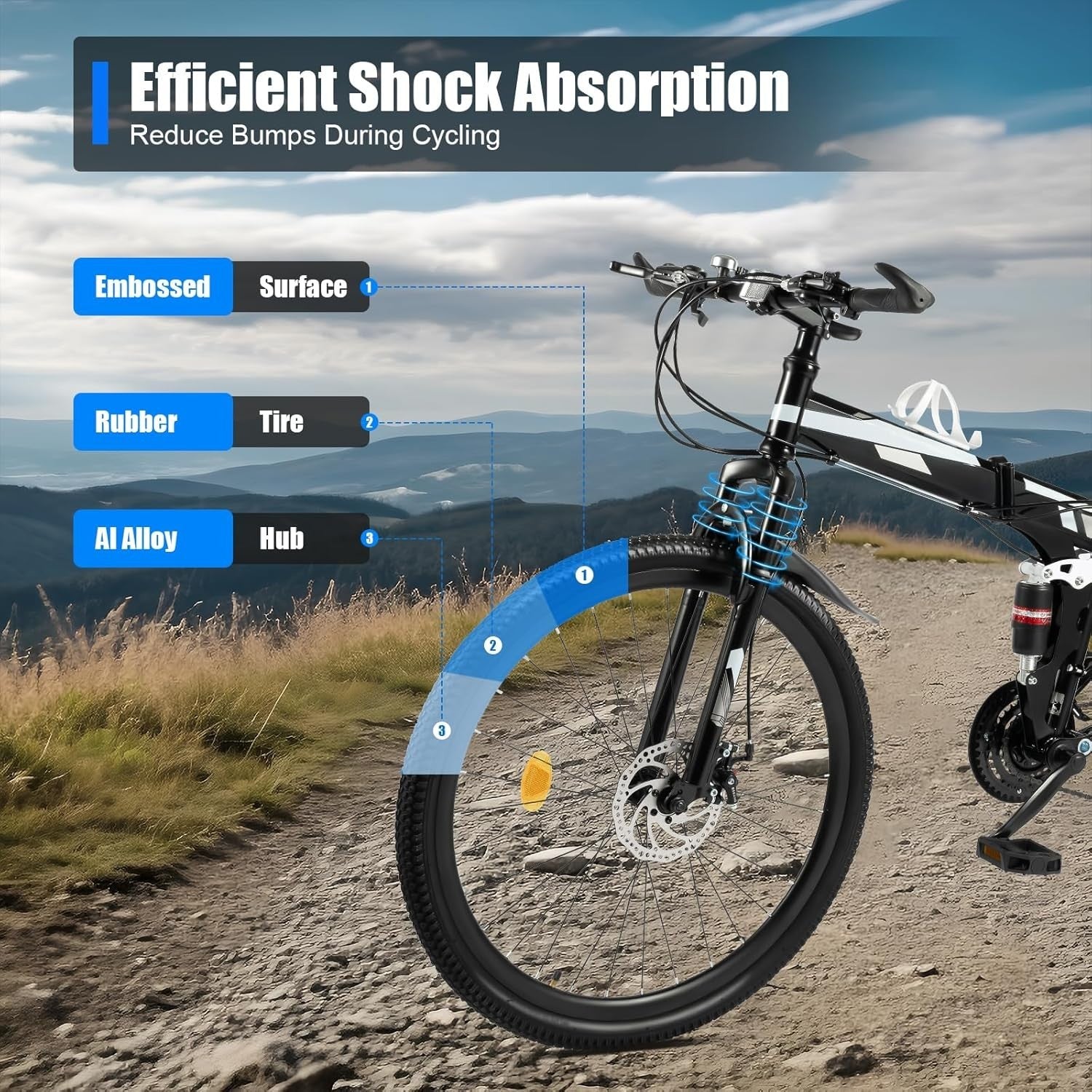 26" Folding Mountain Bike 21 Speed Steel Frame Dual Suspension MTB