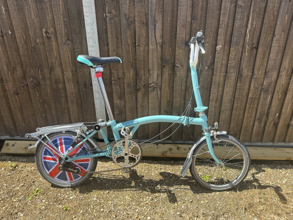 Brompton Folding Bike 16in Wheels Blue Rear Rack Mudguards Unisex Adults