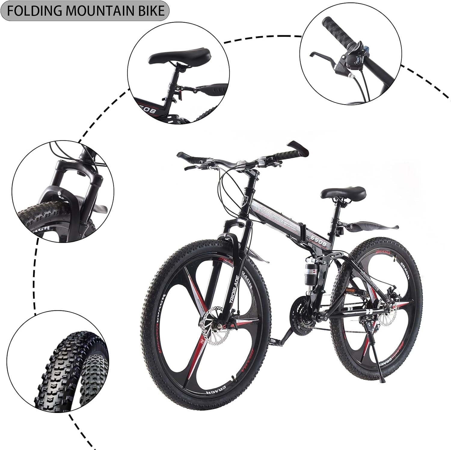 Folding Mountain Bike 27.5" Wheel 21 Speed Full Suspension Bicycle