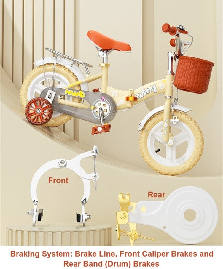 Kids Unisex folding bike cycle + Removable Rack & Basket - 12/14/16/18 inch Yell