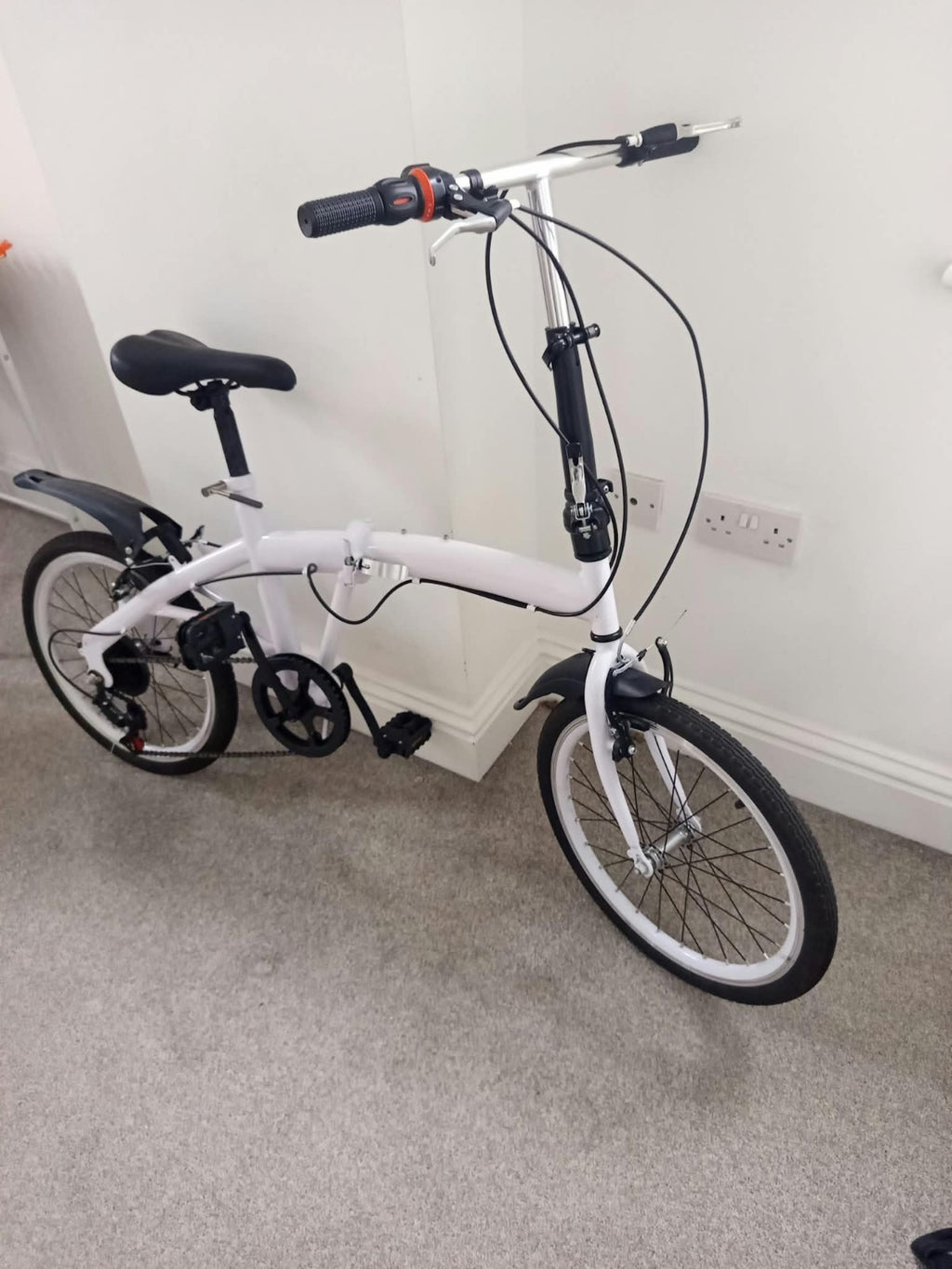 White Folding Bike Foldable City Bike for Adult 20" Commute Bicycle 6 Speed Gear