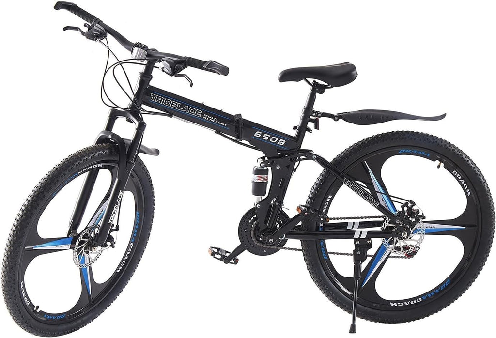 Folding 27.5" Mountain Bike 21 Speed Dual Suspension Men Women MTB