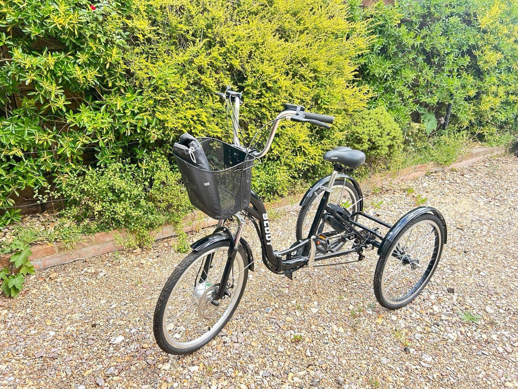 Unisex Adult electric folding frame, 24”Tricycle 3-Wheel Bike with Basket