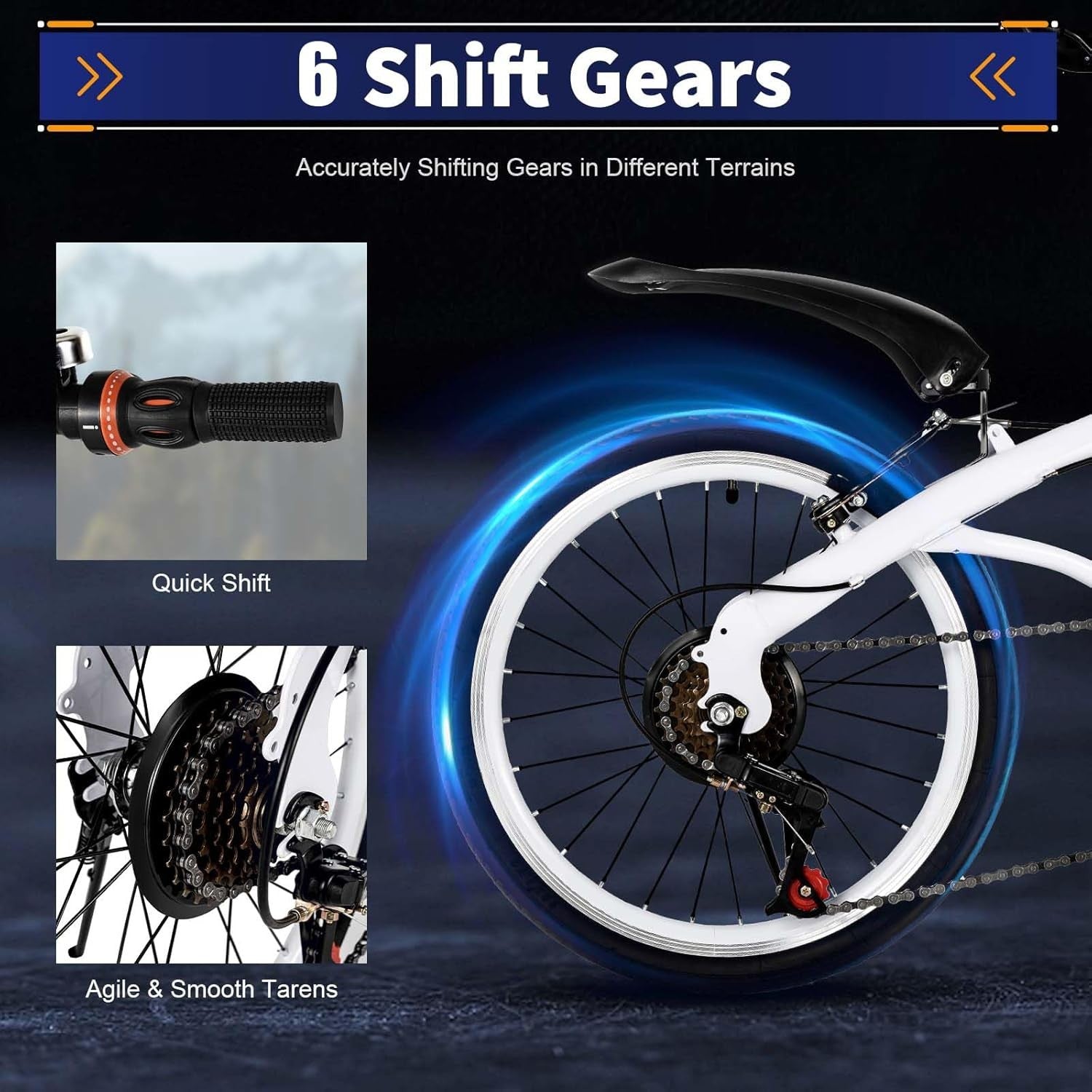 20" Folding City Bike 6-Speed Lightweight Adjustable Commuter Bicycle V-Brake