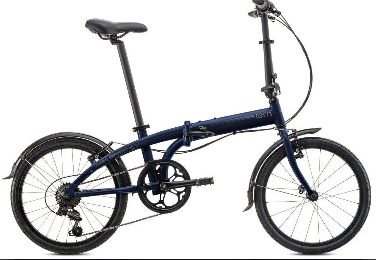 Tern Folding Bike 20in Blue/Black Flat Bar V-Brakes Mudguards Kickstand