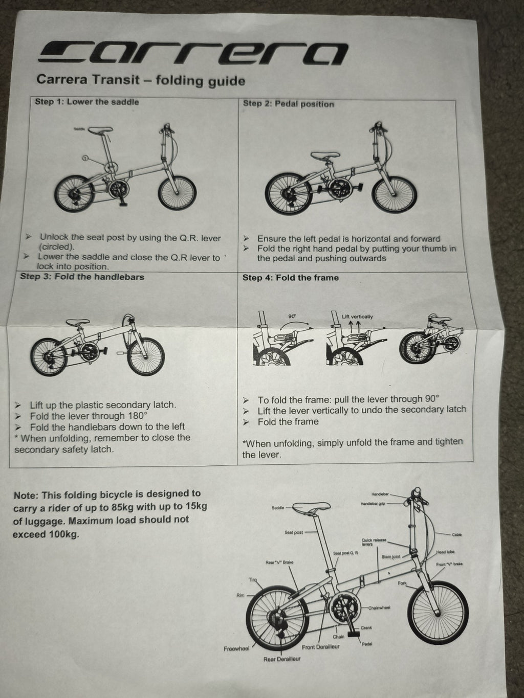 Carrera Transit Lightweight Folding Bike  Aluminium White