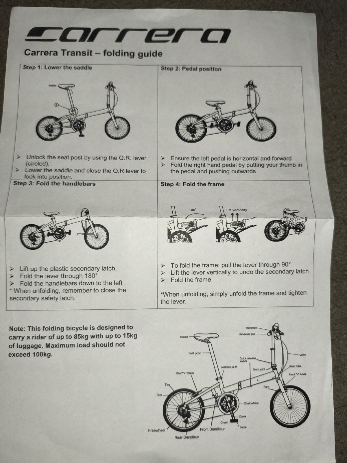 Carrera Transit Lightweight Folding Bike  Aluminium White