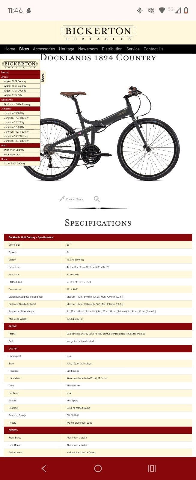 Bickerton Docklands 1824 Folding Bike.  Large Mens Bike.