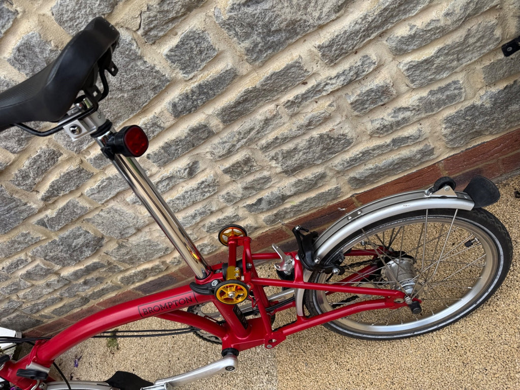 Brompton M3L Folding Bike - Red, 2021 year, Excellent Condition with Easy Wheels