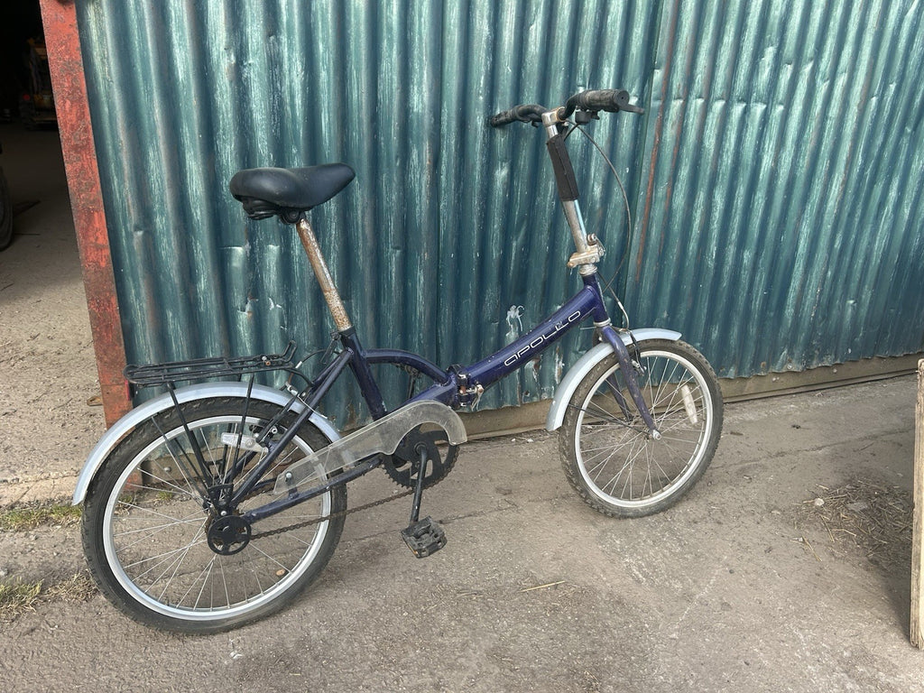 Crescent Folding Bike 20 in Blue 1 Speed Flat Bar Rear Rack Mudguards