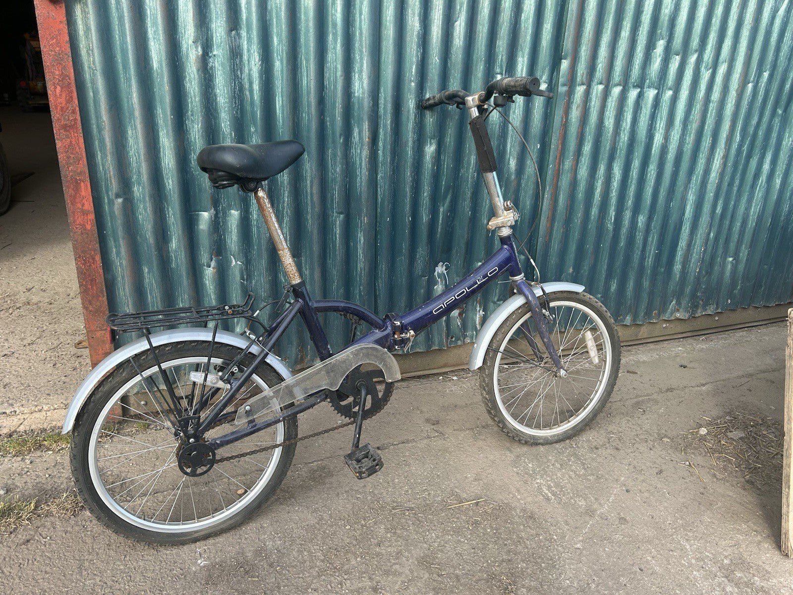 Crescent Folding Bike 20 in Blue 1 Speed Flat Bar Rear Rack Mudguards