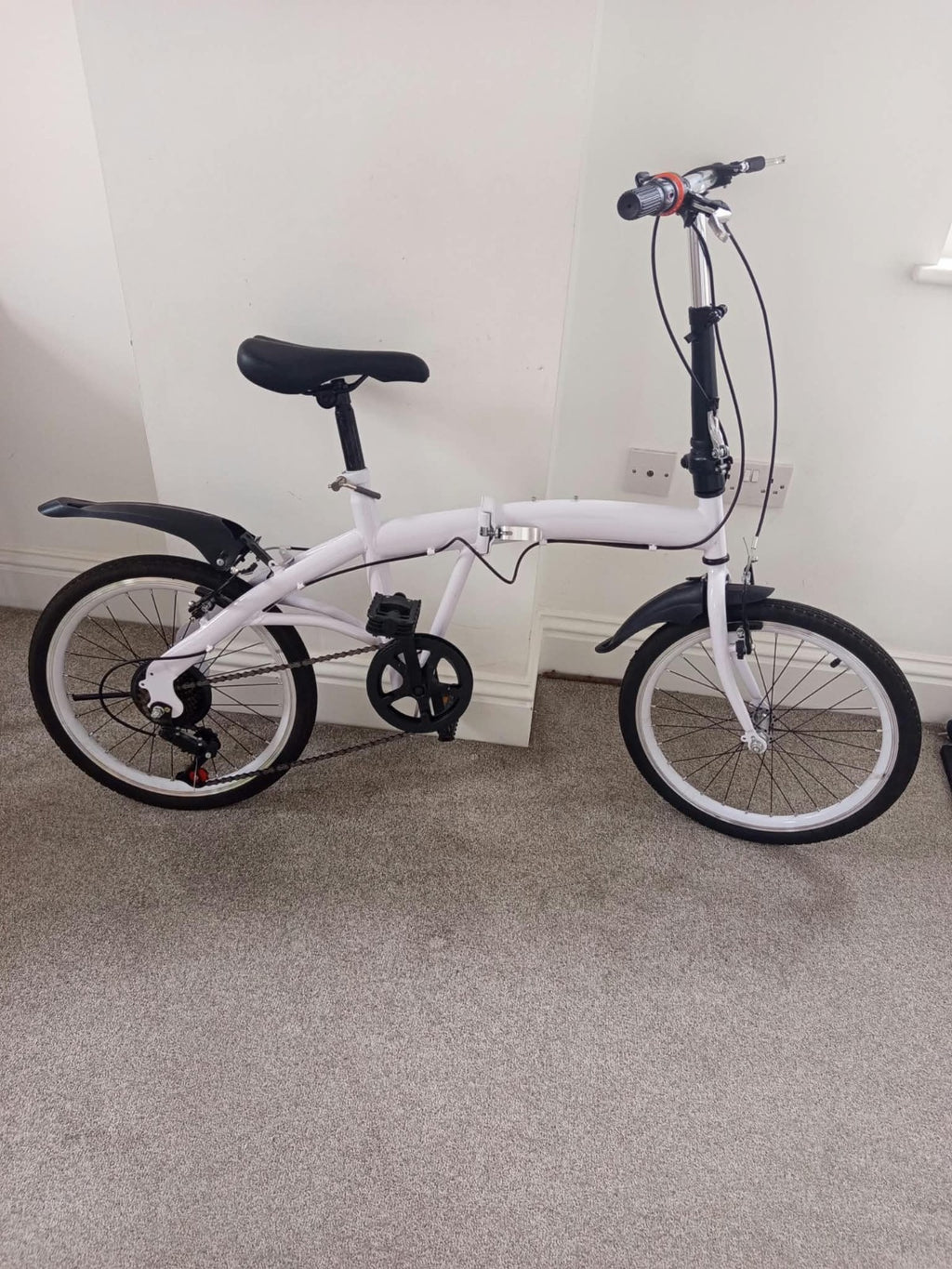 White Folding Bike Foldable City Bike for Adult 20" Commute Bicycle 6 Speed Gear