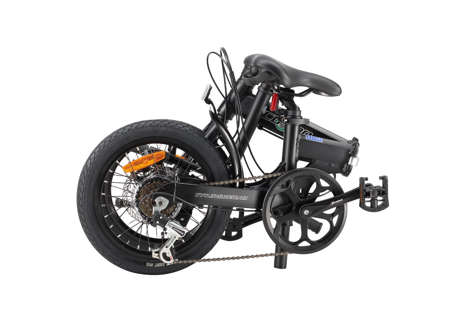 Folding Bicycle Ecosmo 16" Wheel Black Alloy 6SP Shimano Gear, DualDisc-16AF02BL