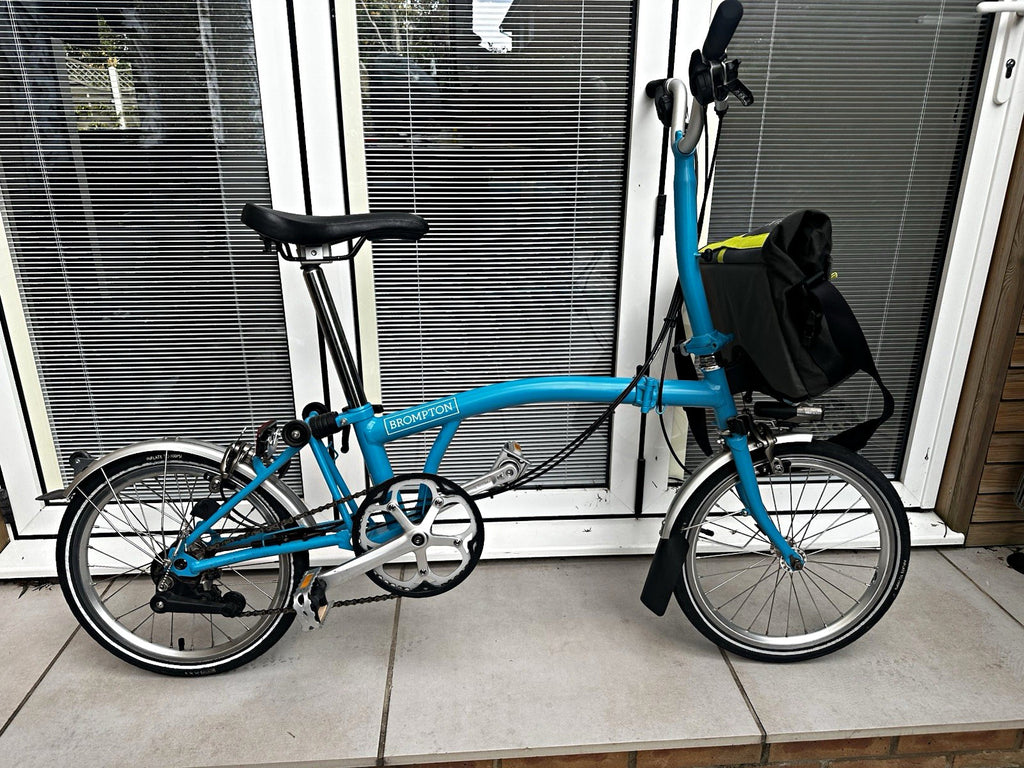 2018 Brompton M6L Folding Bike – Lagoon Blue – Six Speed – Mudguards & Bag