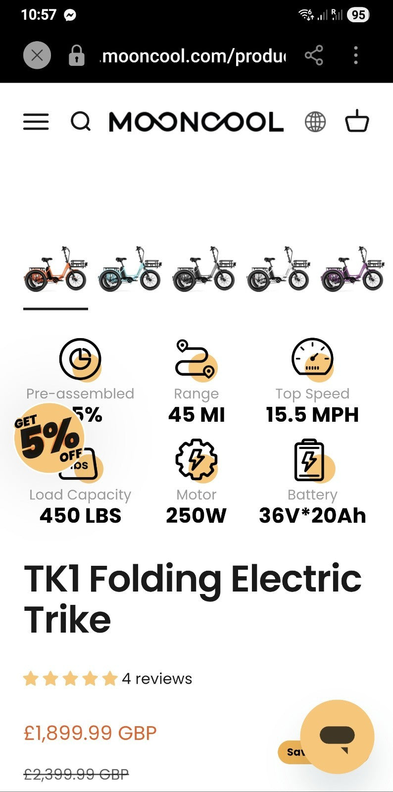 Electric Tricycle Folding Electric Trike MOONCOOL