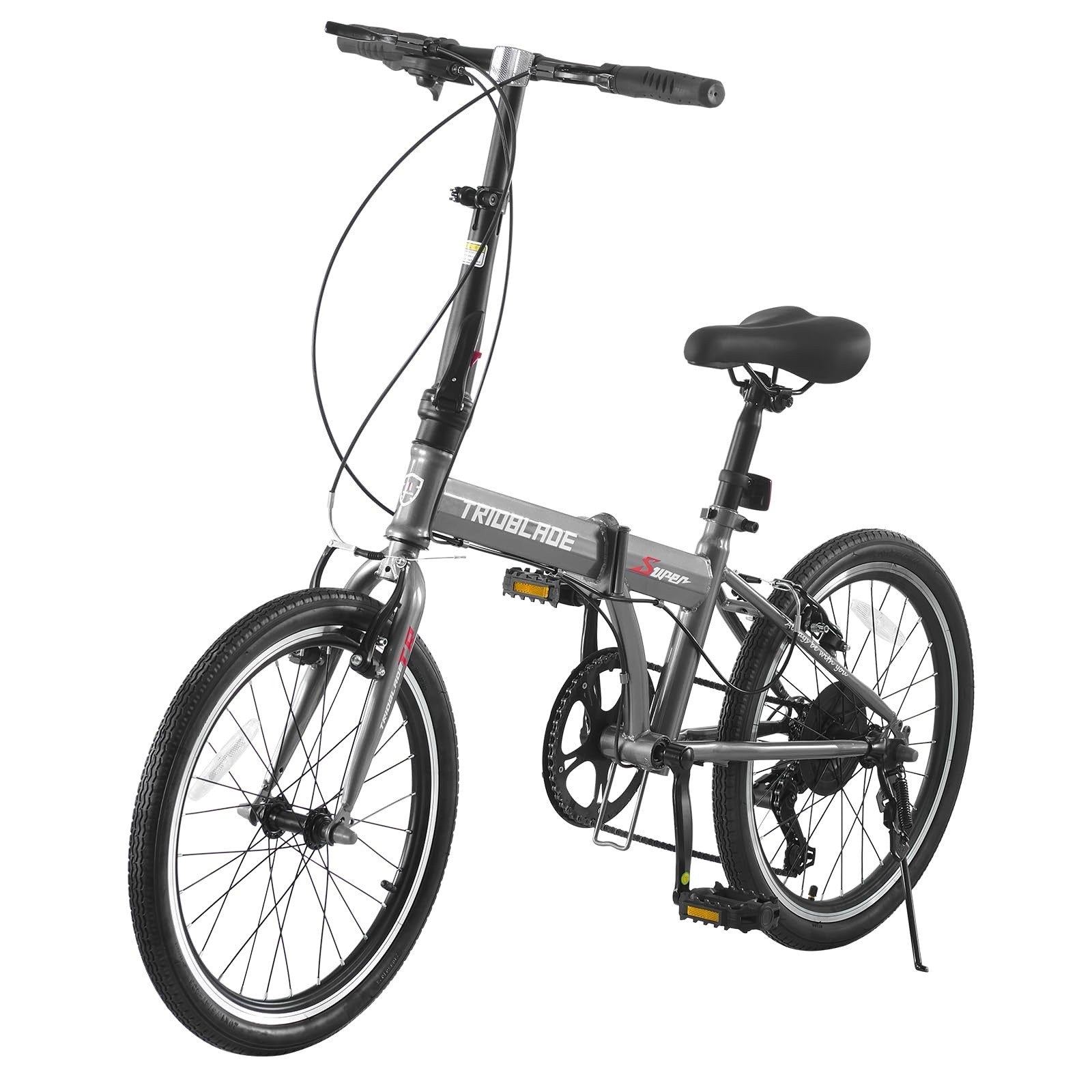 TRIOBLADE Folding Bike 20in Grey/Black Flat Bar V-Brake Derailleur Gears