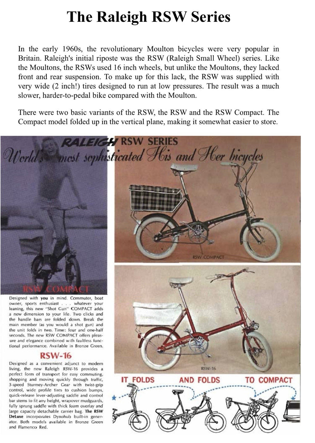 VINTAGE 1960s Raleigh RSW 16 COMPACT Folding Bicycle - UK DELIVERY