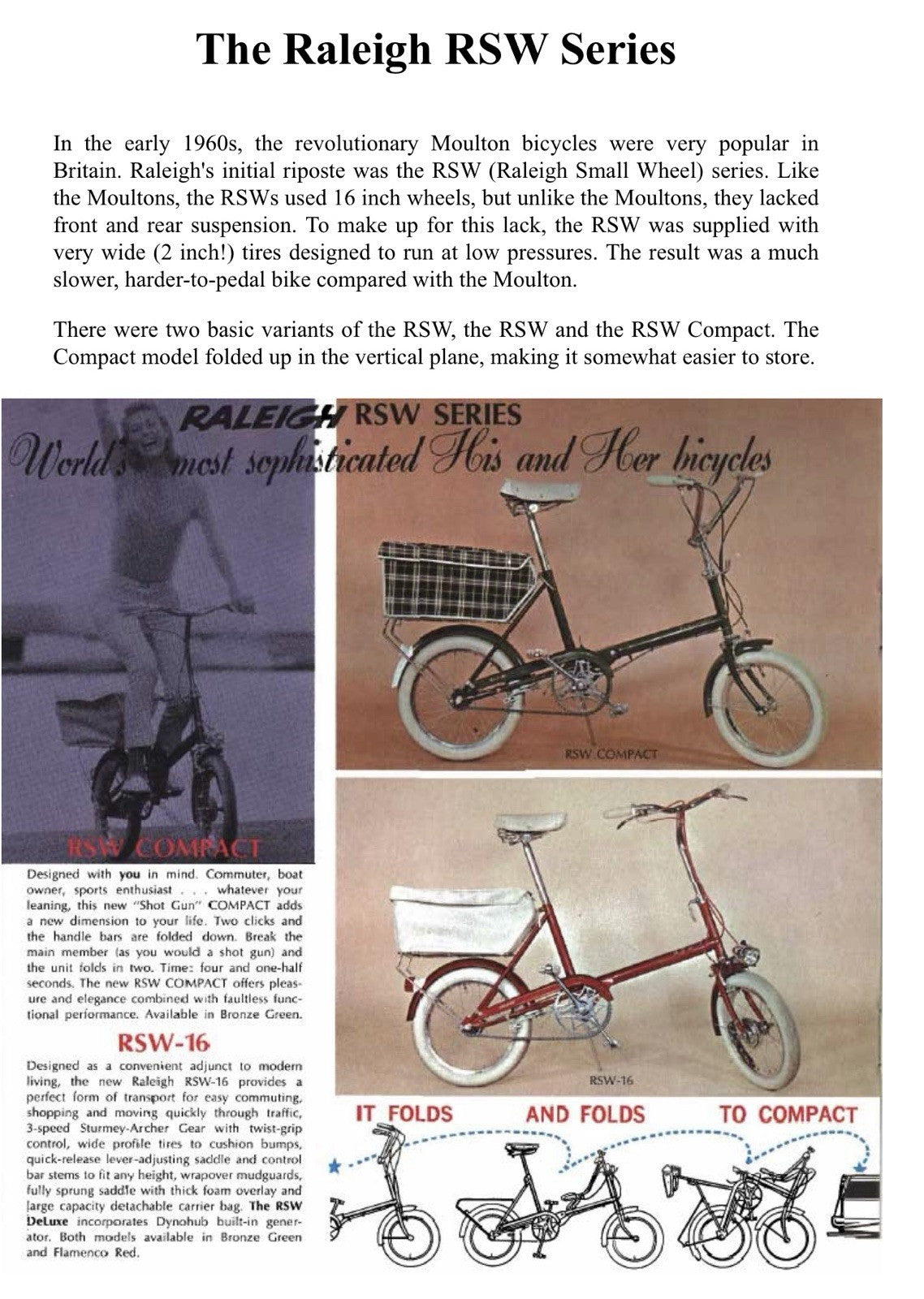 VINTAGE 1960s Raleigh RSW 16 COMPACT Folding Bicycle - UK DELIVERY