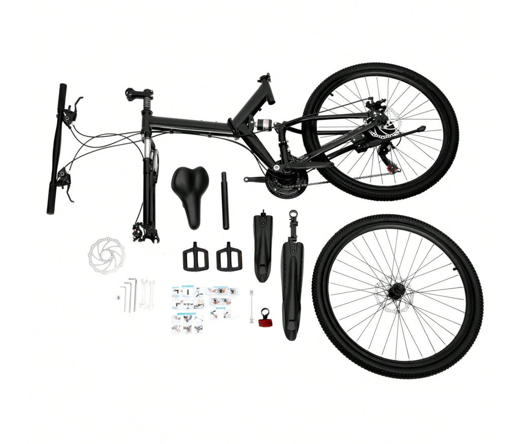 26" Folding Mountain Bike 21 Speed Men Bikes MTB Bicycle School Dual Disc Brake