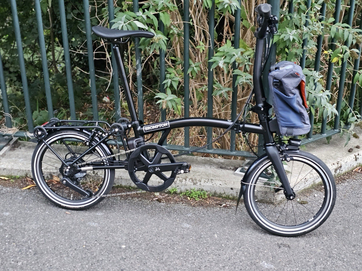 Brompton P line latest model with rear wheel motor, carbon fibre fork 2025