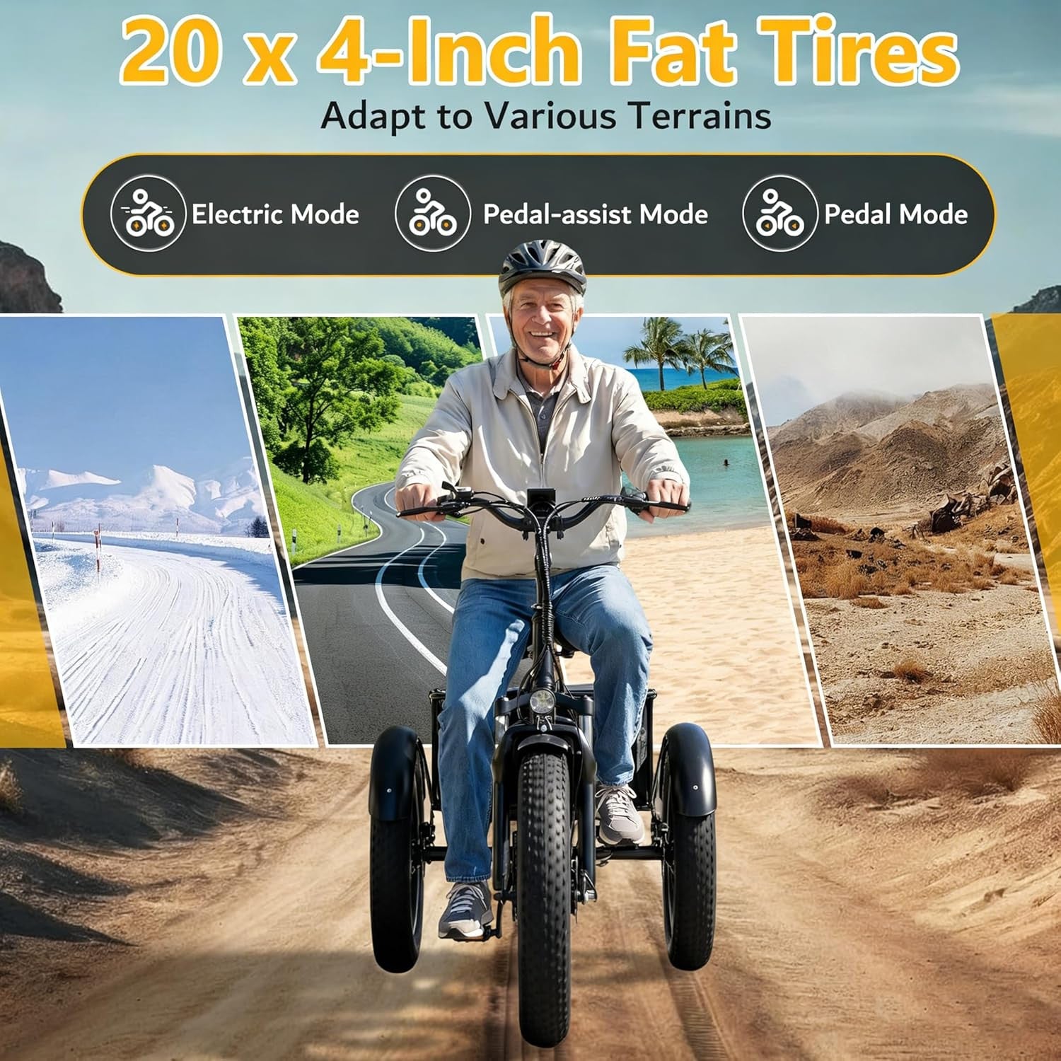 Adult Electric Tricycle 20-Inch Non-Folding/Folding 7-Speed Tricycle with Large