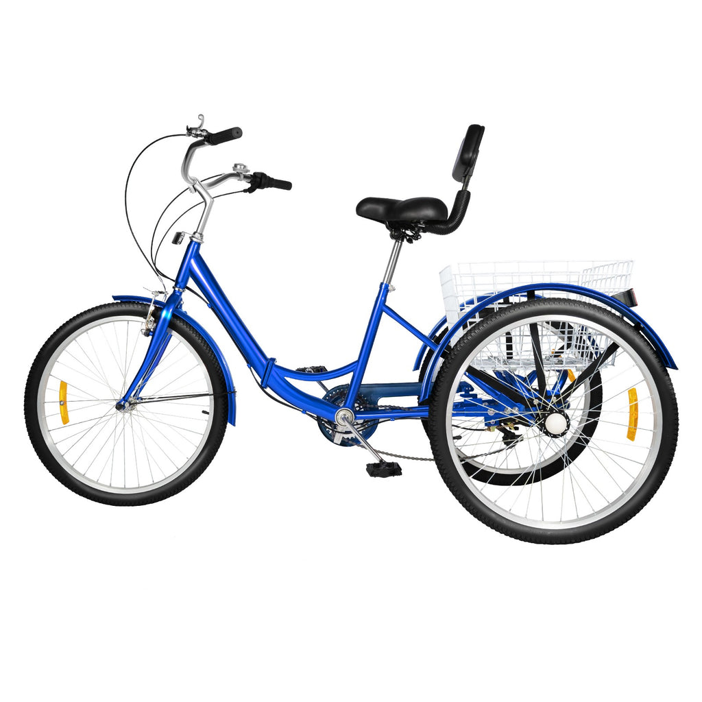 24 inch Adult Trike Tricycle 7 Speed 3 Wheels Bike Foldable with Basket Blue UK