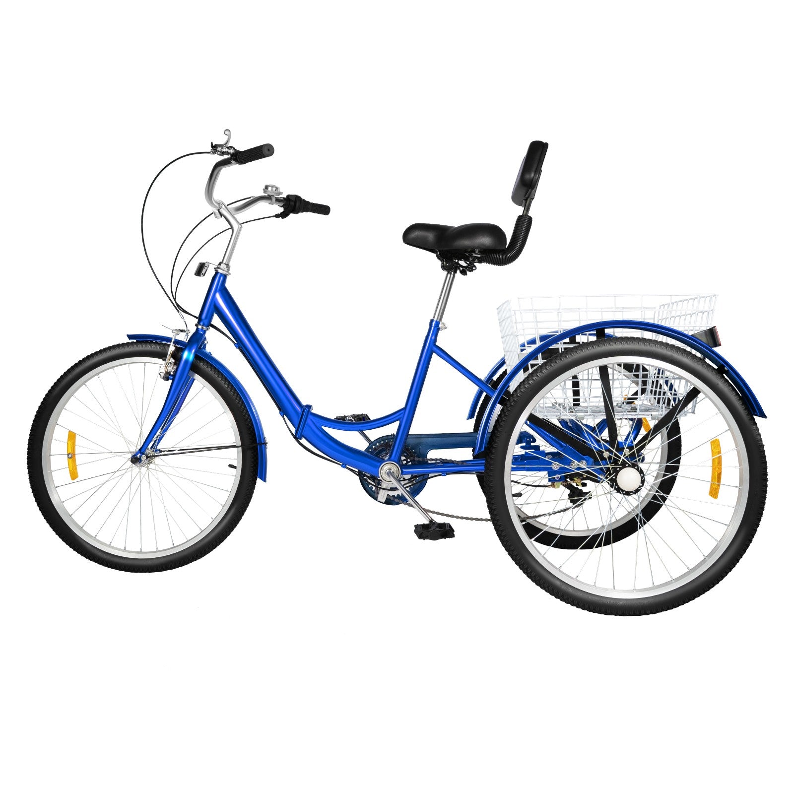 24 inch Adult Trike Tricycle 7 Speed 3 Wheels Bike Foldable with Basket Blue UK