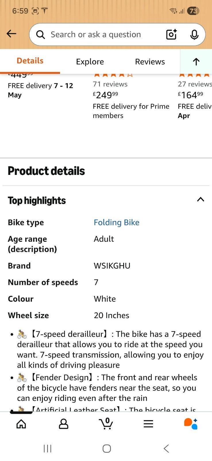 TRIOBLADE  20 Inch Adult Folding Bike 7 Speed Compact City Commuter