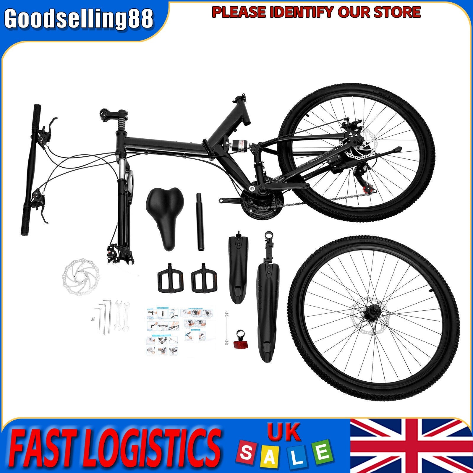 26" 21-Speed Folding Mountain Bike Foldable Bicycle Disc Brake Mountain Bike NEW
