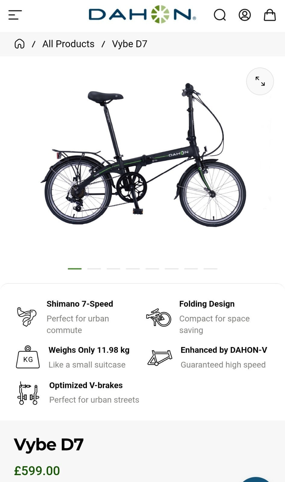 Dahon Vybe Folding City Bike 20-inch Wheels, 7-Speed, Black