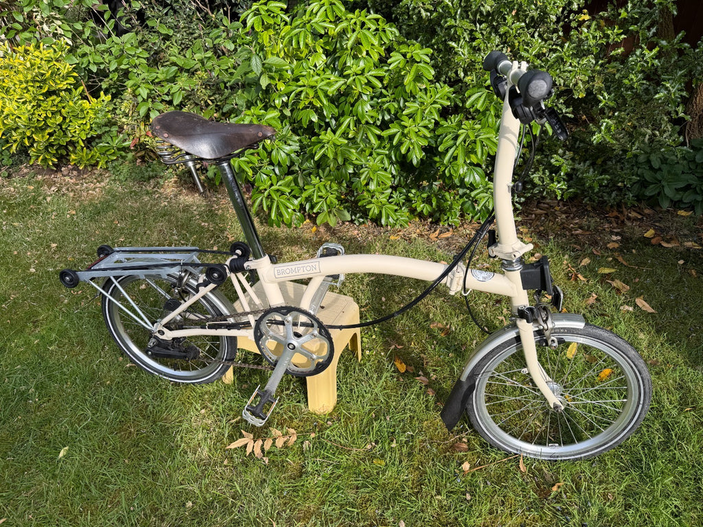 Brompton S6R Folding Bike 6 Speed Ivory Cream with Rack & Brooks Saddle