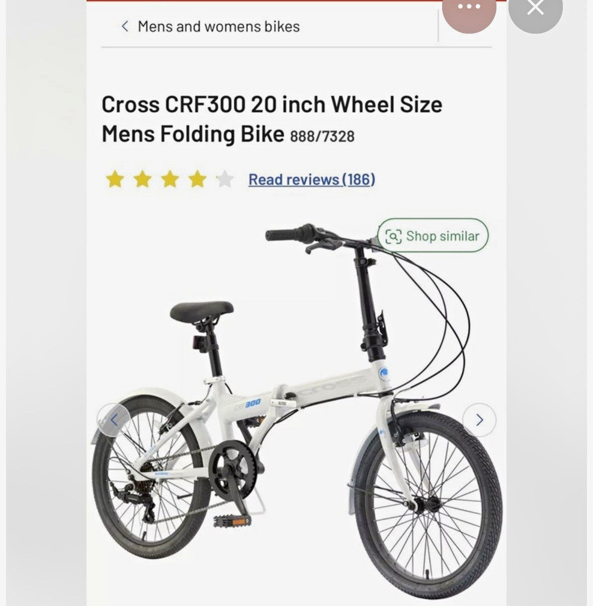 Cross CRF300 Men's 20in Folding Bike White/Black Mudguards Reflectors