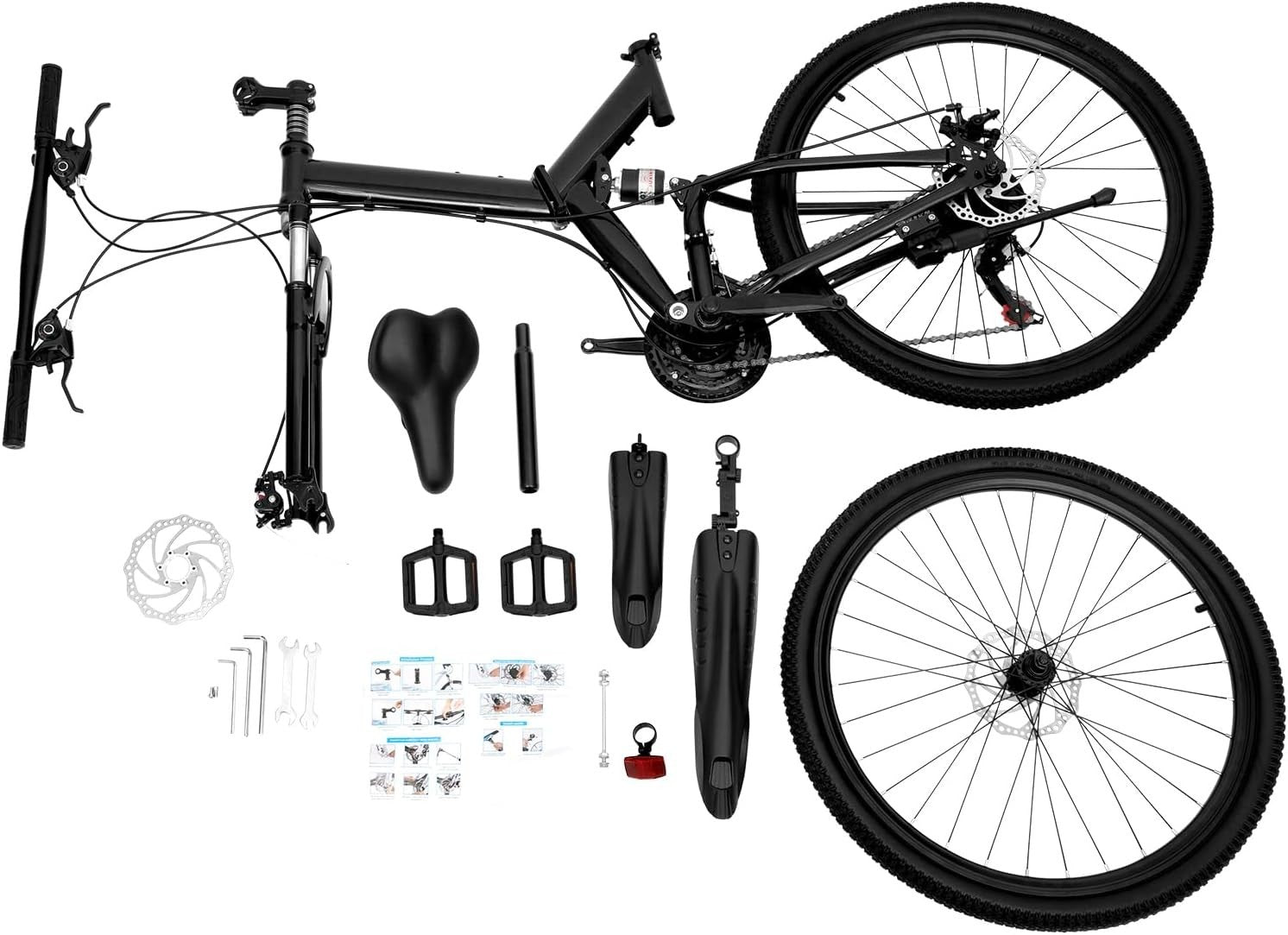 21-Speed Folding Mountain Bike 26 Carbon Steel Frame Dual Disc Brakes Suspension