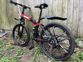AMIN 686 26in Folding Mountain Bike Black/Red 21-Speed Disc Brakes Mudguards