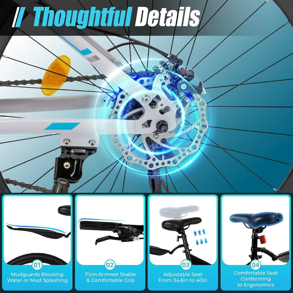 26" Foldable Mountain Bike 21 Speed Disc Brakes Adult MTB Steel Frame