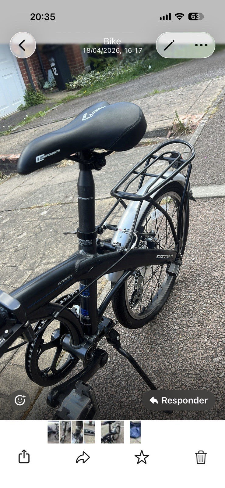Carrera Folding Bike 20in Medium Black/Silver V-Brake Rack Mudguards Bell