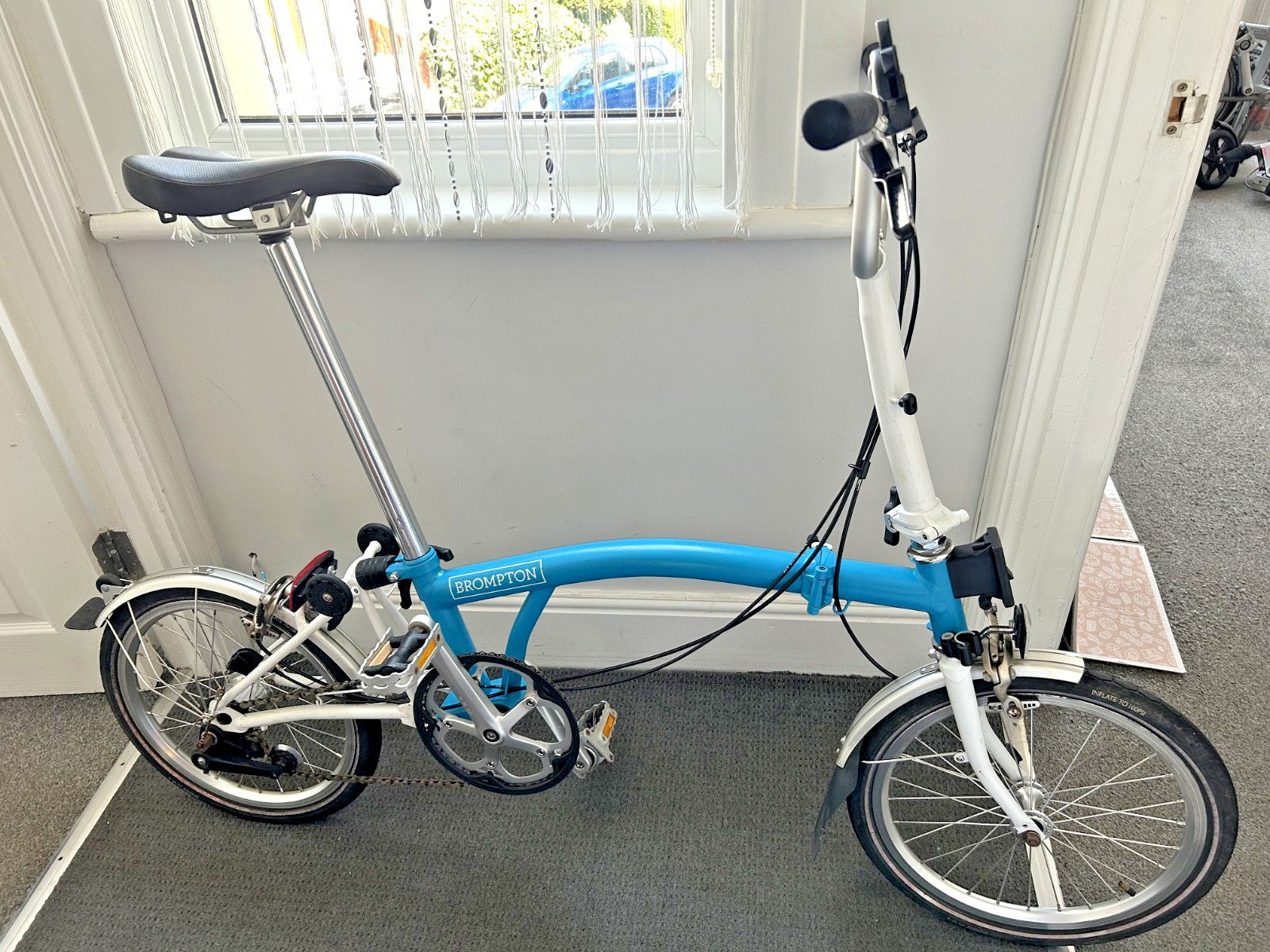 Brompton Folding Bike 3-Speed Blue - White