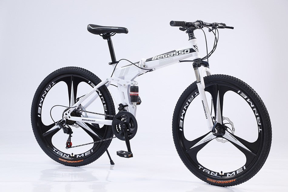 26 Inch White Foldable Bike, 24 Speed, 3 Knives Rim, Front suspension 317-318