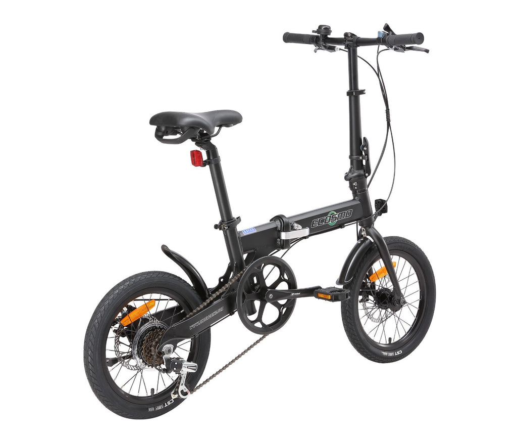 Folding Bicycle Ecosmo 16" Wheel Black Alloy 6SP Shimano Gear, DualDisc-16AF02BL