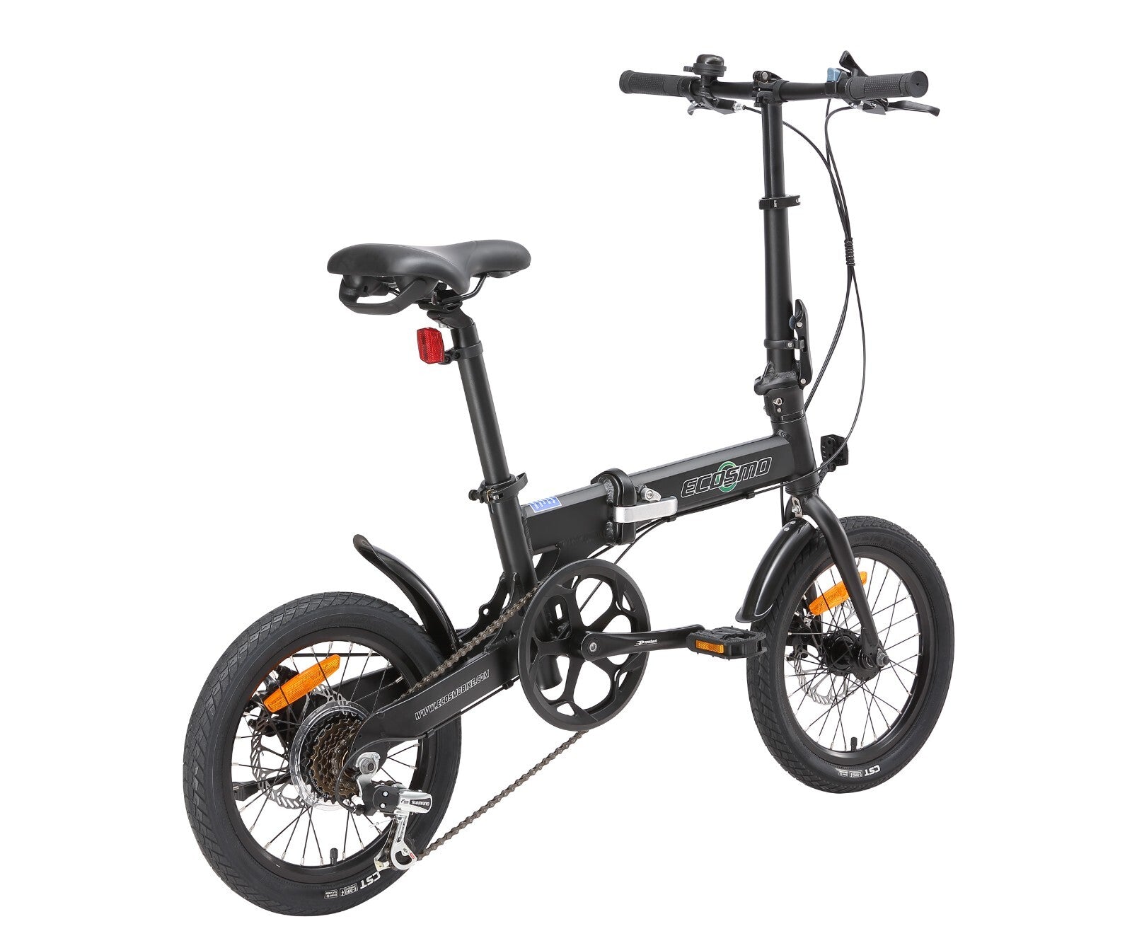 Folding Bicycle Ecosmo 16" Wheel Black Alloy 6SP Shimano Gear, DualDisc-16AF02BL
