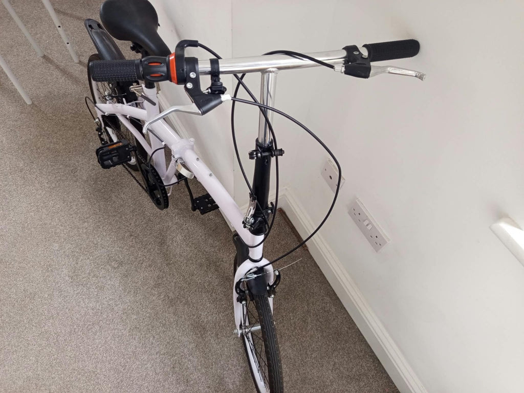 White Folding Bike Foldable City Bike for Adult 20" Commute Bicycle 6 Speed Gear