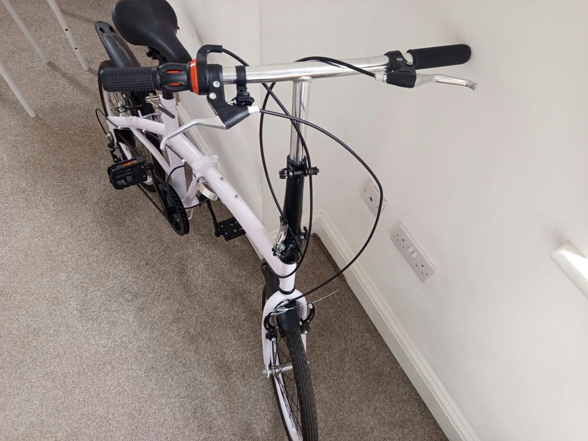 White Folding Bike Foldable City Bike for Adult 20" Commute Bicycle 6 Speed Gear